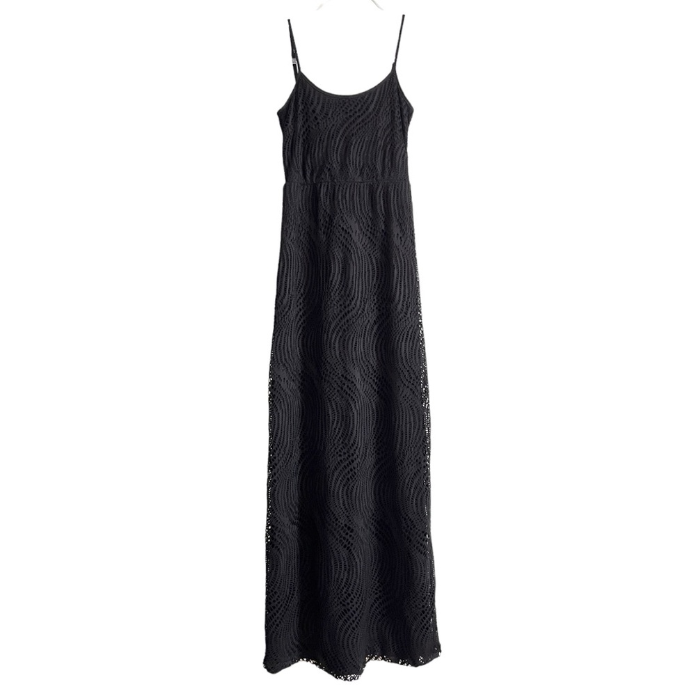 Black Crochet y2k Glam Boho Slim Fit Slip Dress Size XS